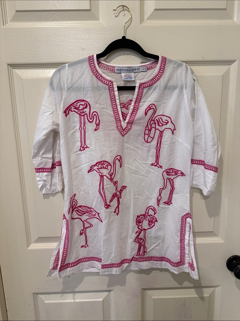 Gretchen Scott flamingo embroidered cotton tunic, small - Picture 2 of 7